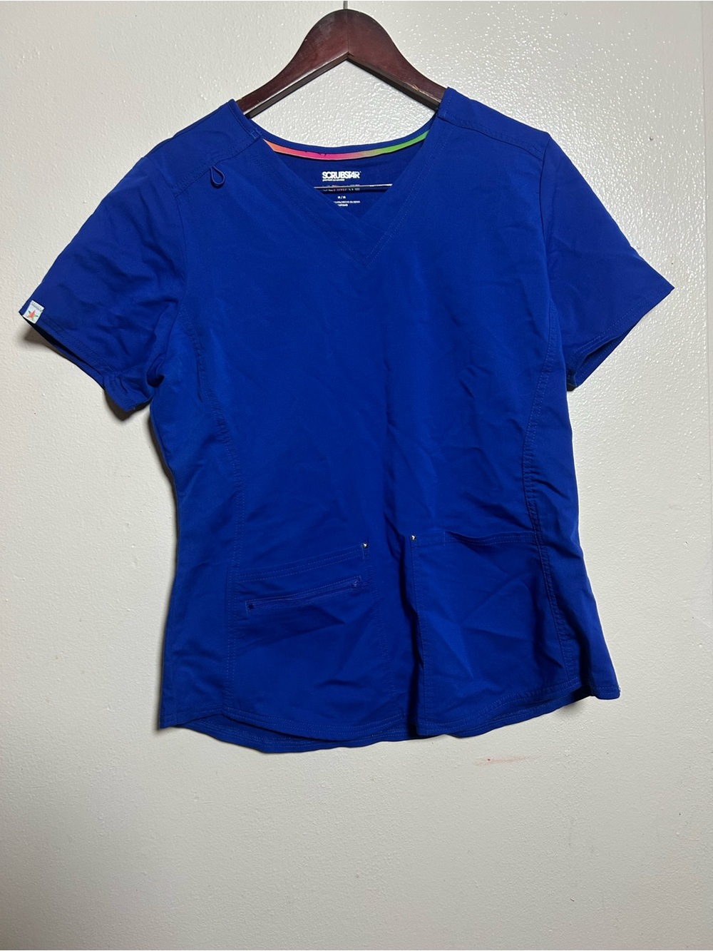 Scrubstar Blue V-Neck Scrub Top with Rainbow Trim
